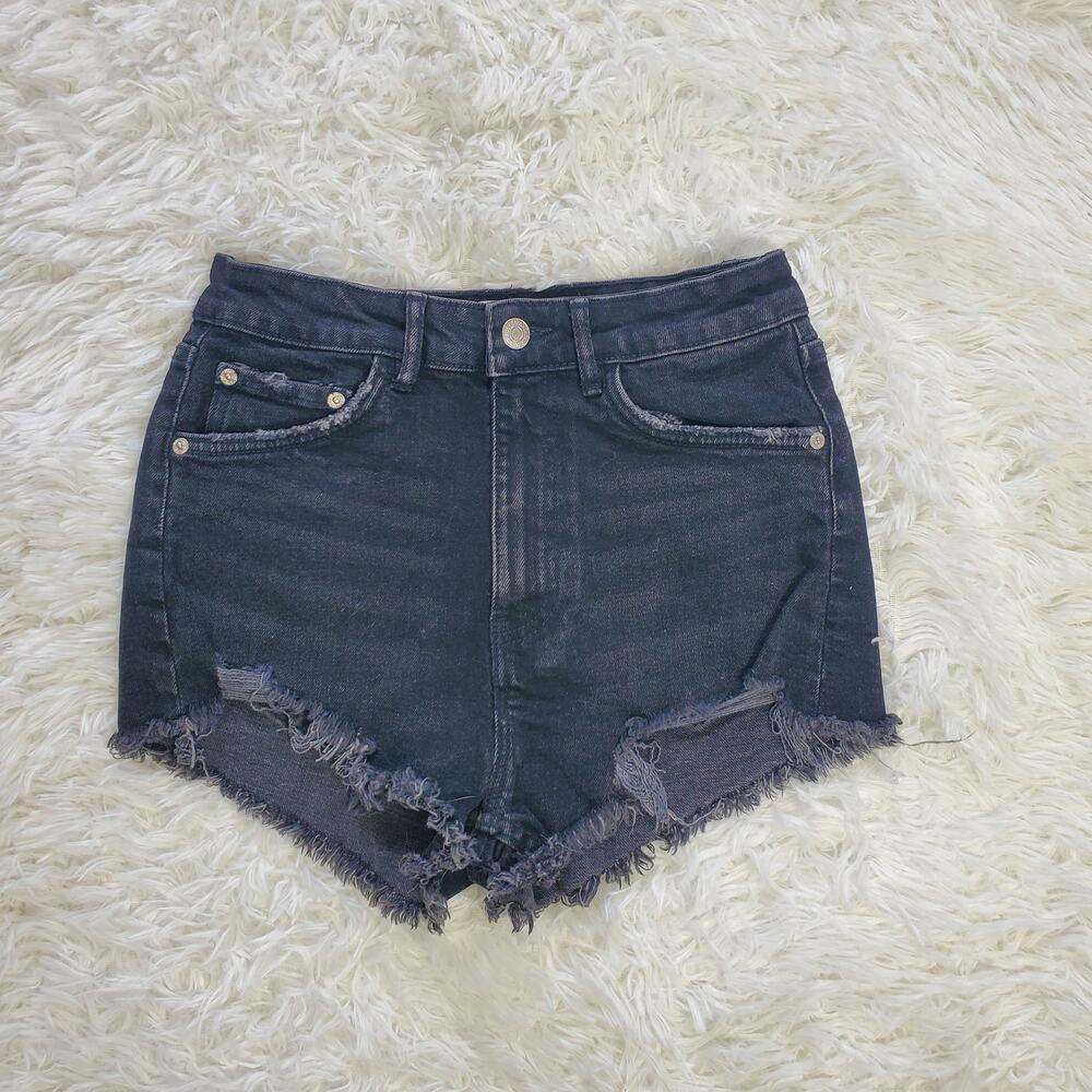 Zara Black High Rise Distressed Denim Shorts 4